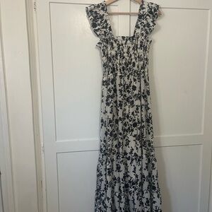 Floral Black and White Maxi Dress Off the Shoulder Size M Medium New w/o Tags